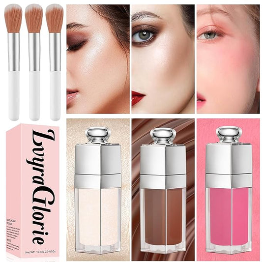 Contour Stick, Highlighter Stick, Blush Stick 3Pcs Cream Contour Kit with Contour Brush, Create Face Contour, Non-greasy, Waterproof Long-lasting Effect, Highlighter Makeup Stick (01-05-07, Light)-Velvo Beauty