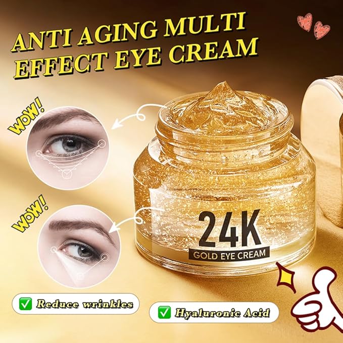 24K Gold Hyaluronic Acid Anti-Aging Multi-Effects Eye Cream - For Dark Circles & Fine Lines - With Hyaluronic Acid & Ingredient Gold, 1.4 Oz-Velvo Beauty