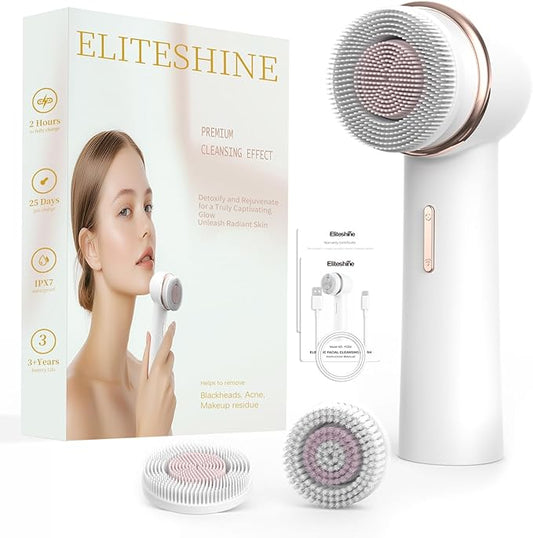 Electric Facial Cleansing Brush with Silicone and Bristle Brushheads,Gentle Electric Face Scrubber Exfoliator, Face Cleansing Brush, Face Wash Brush Machine, Rechargeable, Relief for Face Skin Issues-Velvo Beauty