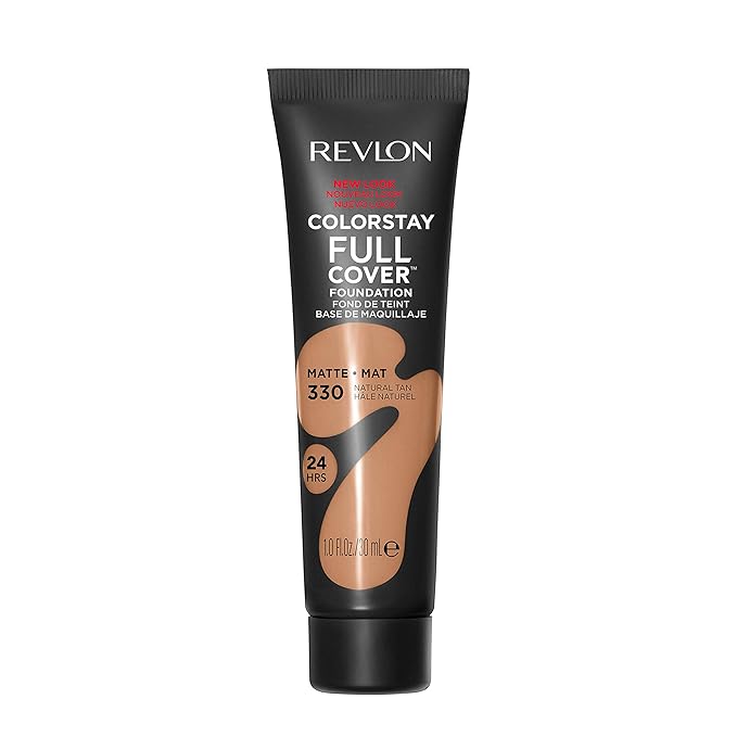 Revlon ColorStay Full Cover Longwear Matte Foundation, Heat & Sweat Resistant Lightweight Face Makeup, Natural Tan (330), 1.0 oz-Velvo Beauty