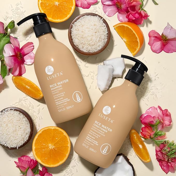 Luseta Rice Water Shampoo and conditioner Set Strengthening & Nourishing Revitalizes Shine for All Hair Types Hydrating & Frizz Control for Women and Men 16.9oz*2-Velvo Beauty