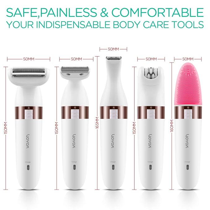 VOYOR Electric Shaver for Women Bikini Trimmer Hair Remover for Face Body, 5 in 1 Groomer Kit Lady Shaver Bikini Razor Women for Hair Trimmer, Cordless Rechargeable Waterproof ES500-Velvo Beauty