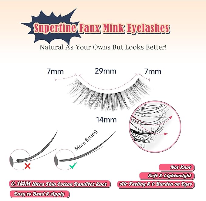 Eyelashes Natural False Lashes 14mm Eye Lashes with Thin Band 3D Volume Fake Eyelashes C Curl Wispy Lashes Natural Look 7 Pair-Velvo Beauty