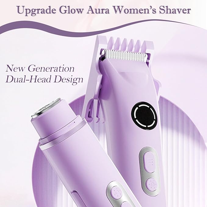 Upgrade Dermave Bikini Shaver, Dual Head 4 in 1 Bikini Trimmer for Women, IPX7 Waterproof Wet & Dry Use Electric Razor with Led Light and Display for Nose, Eyebrow, Bikini, Body (Purple)-Velvo Beauty