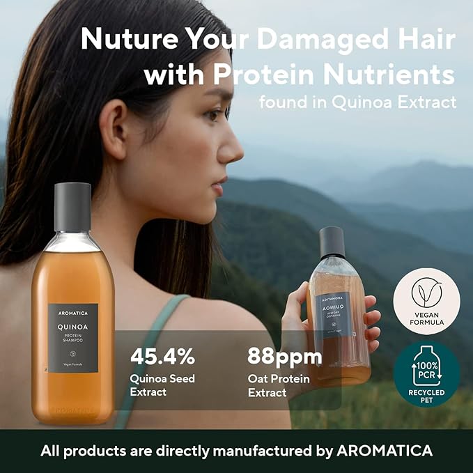 AROMATICA Quinoa Protein Shampoo 13.53 oz / 400ml – Provides Protein and Nourishment to Extremely Damaged Hair- Free from Sulfate, Silicone-Velvo Beauty