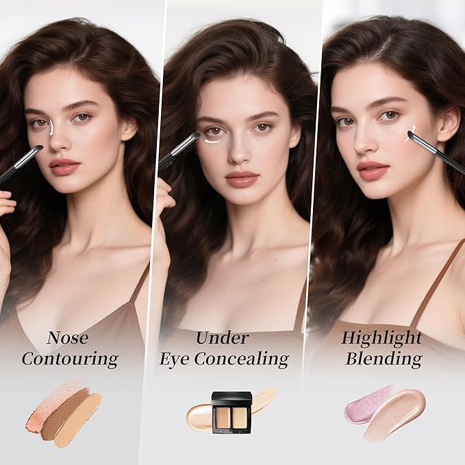 DUcare Nose Contour Brush, Angled Concealer Brush Under Eye, Small Under Eye Makeup Brush for Dark Circles Puffiness Puffy Face Eyebrow Eyes (V02 Mini Contour Brush)-Velvo Beauty