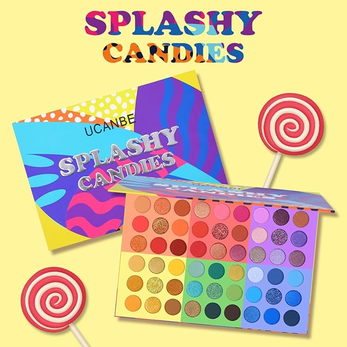 UCANBE 54 Colors Splashy Candies Eyeshadow Palette + 15pcs Makeup Brush Set, Highly Pigment Matte Metallic Shimmer Glitter Eye Shadow Bright Color Long Lasting Waterproof Easy Blending Make Up Pallet-Velvo Beauty