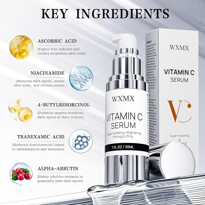 Super Vitamin C Face Serum for Mature Skin: All-in-One Hydrating Anti-Aging Formula by Vitamin C, Hyaluronic Acid, Caffeine-Firming, Lifting, Targets Dark Spots, Wrinkles, 1 fl oz (Pack of 1)-Velvo Beauty