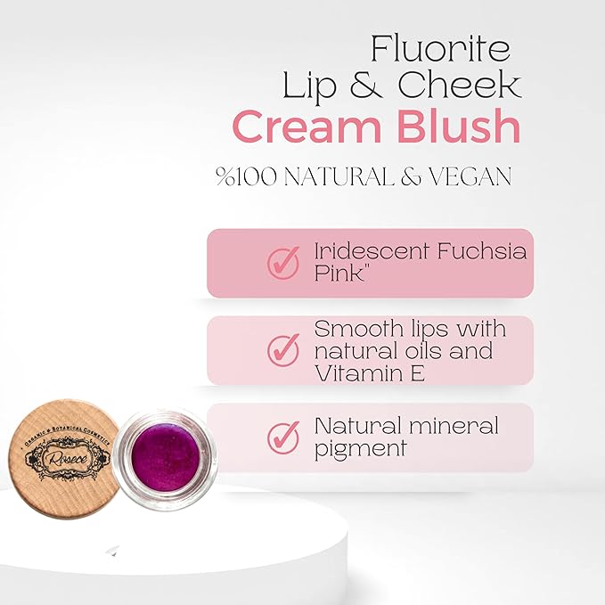 2-in-1 Cream Cheek Blush + Lip Color | Natural Mineral pigment | Soft Lips with natural oils and Vitamin E | 100% Plant ingredients, Vegan (Fuchsia Pink/Iridescent-Fluorite, 0.25fl oz)-Velvo Beauty