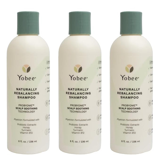 Yobee Naturally Rebalancing Shampoo | Dry, Flaky & Itchy Scalp Care with Para Probiotics, Organic Honey & Turmeric, Vitamin B12 & Oat Extracts | Dandruff & Psoriasis Relief (3 Bottles)-Velvo Beauty