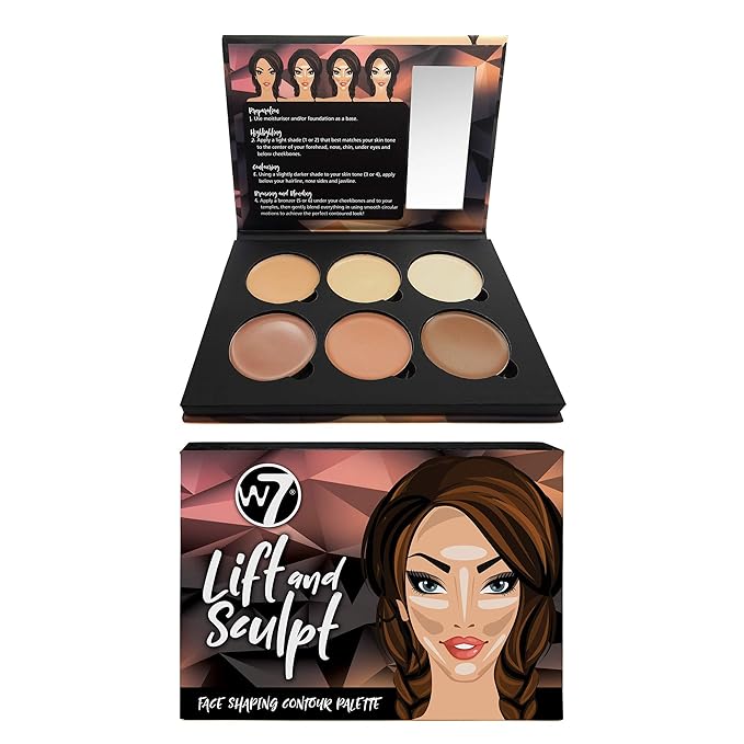 W7 Lift & Sculpt Cream Contour Kit - Concealing, Highlighting & Contouring Makeup Palette - Step-by-Step Instructions Included-Velvo Beauty