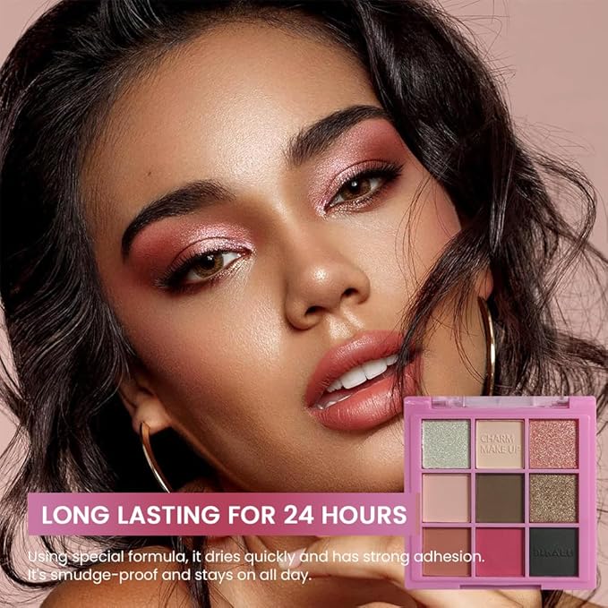 Eyeshadow Palette Makeup- 9 Colors Pink Bown Black Smoking Eyeshadow Palette Matte Shimmer Eye Shadow palettes Highly Pigmented Naturing-Looking Long Lasting (19#)-Velvo Beauty