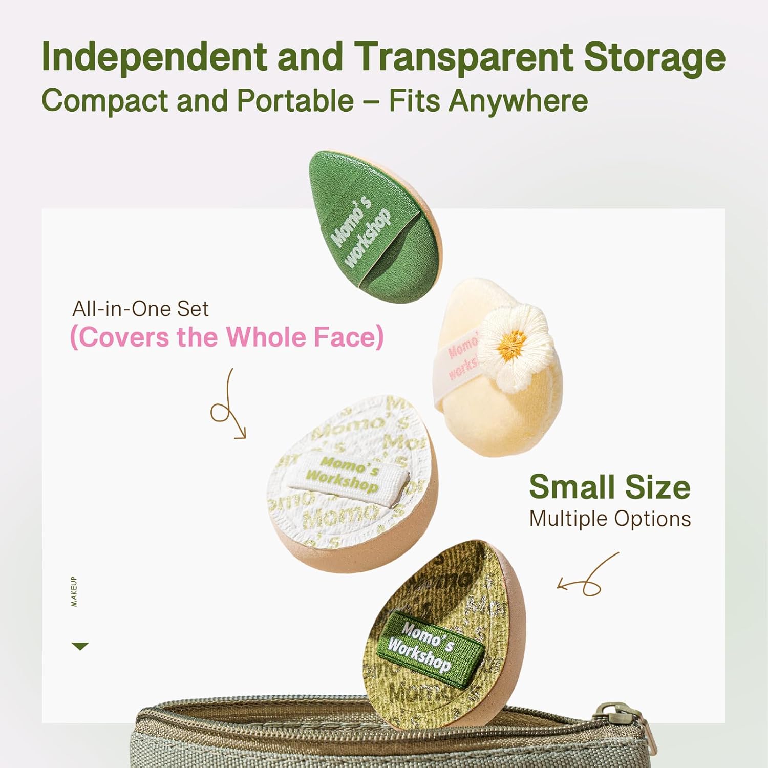 Mini Denim Makeup Sponge Set,Mini Makeup Blenders Sponge for Concealer/Blush/Highlighter, Perfect for Detail Work & Travel,4pcs Green Mini Concealer Puffs with Travel Pouch-Velvo Beauty