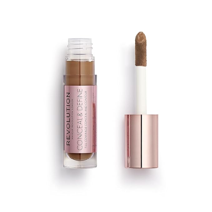 Makeup Revolution Conceal & Define Concealer, Full Coverage Makeup Concealer, Matte Finish & Long Wear, For Dark or Deep Skin Tones, Vegan, C16, 4ml-Velvo Beauty