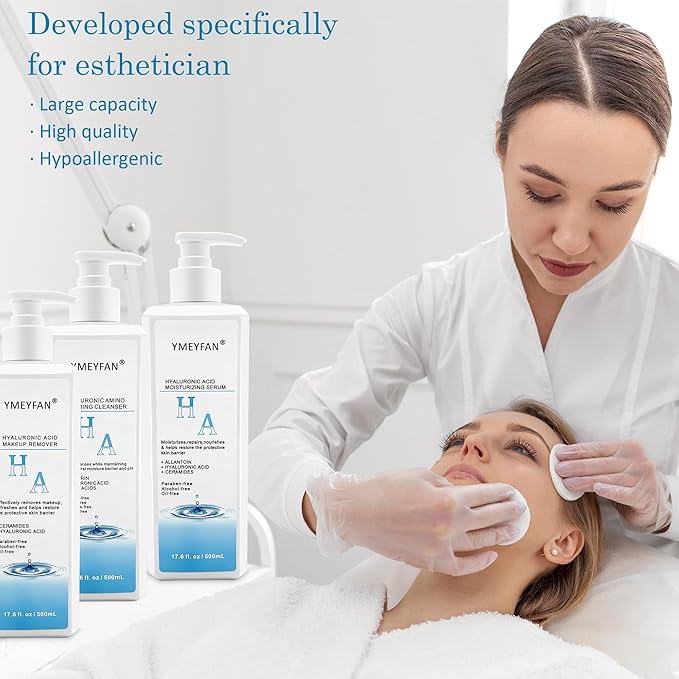 5 Step Skin Care Set, Large 17.6 Fl oz, All with Hyaluronic Acid Facial Skin Care Products, Makeup Remover, Cleanser, Toner, Serum, Lotion, Hydrating & Protect Skin, Sulfates & Paraben-Free-Velvo Beauty