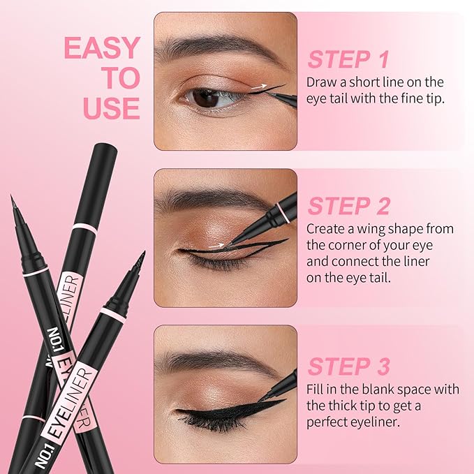 iMethod Liquid Eyeliner - Waterproof Eyeliner 2-in-1 Dual-Ended Eye Liner with Precise Brush-Tip and Thick Tip, Black Liquid Liner Pen, Matte Finish, Long Lasting, Smudge-proof, Transfer-proof-Velvo Beauty