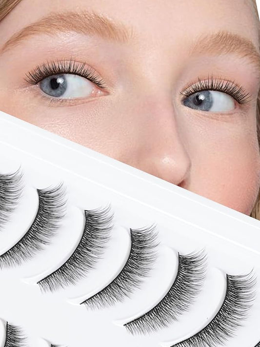 Natural Lashes 7MM Extra Short Eyelashes Natural Cat Eye Lashes 10 Pair False Eyelashes Wispy Eye Lashes Pack C Curl Strip Lashes 3D Volume Short Lashes Siligli Eyelashes-Velvo Beauty