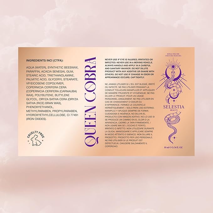 Black Mascara Queen Cobra – Volumizing, Curling, Lengthening – Soft Brush for Smooth Application – Long-Lasting & Weather-Proof – 0.34 fl.oz. - Made in Italy-Velvo Beauty