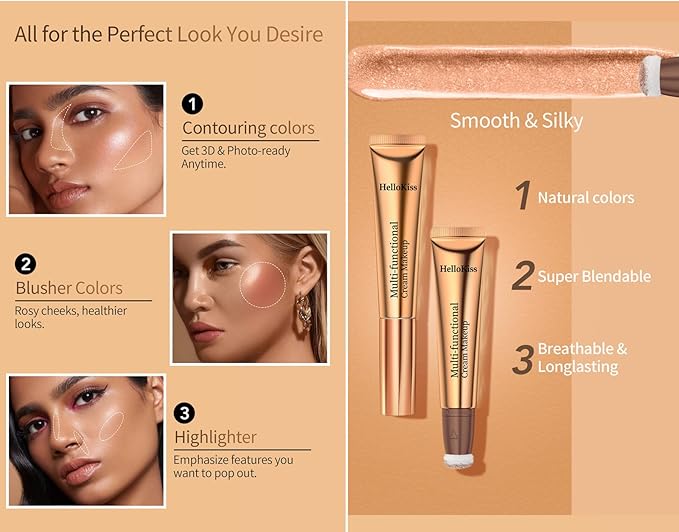 Go Ho Liquid Contour Beauty Wand,Blendable Super Silky Cream Contour Stick,Moisturizing Contour Blusher Stick with Fine Cushion Applicator,Cruelty-free, 002# Medium Brown-Velvo Beauty