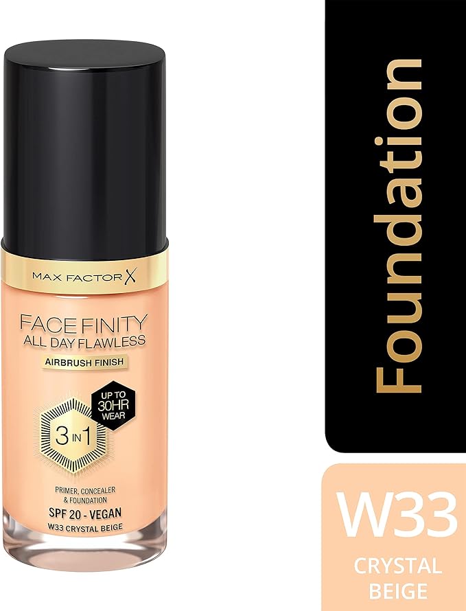 Max Factor Facefinity All Day Flawless 3 In 1 Foundation SPF 20, No. 33 Crystal Beige-Velvo Beauty