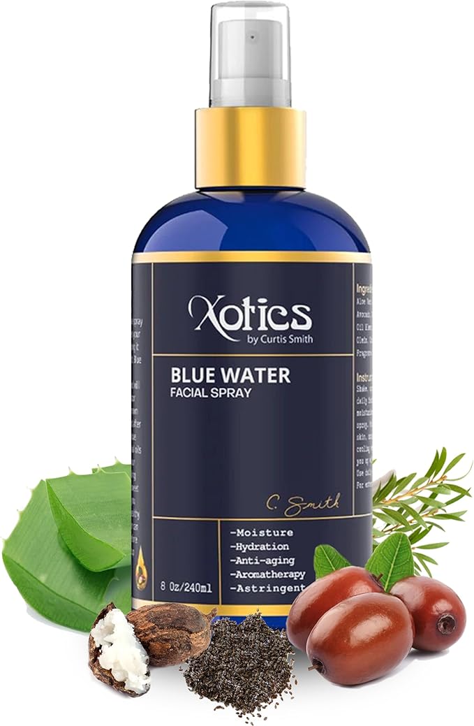 Xotics Blue Water Facial Spray - 8oz - Hydrating Face Mist with Aloe Vera - Refreshing Toner for Men & Women, Aftershave, Daily Moisturizing Splash for All Skin Types-Velvo Beauty