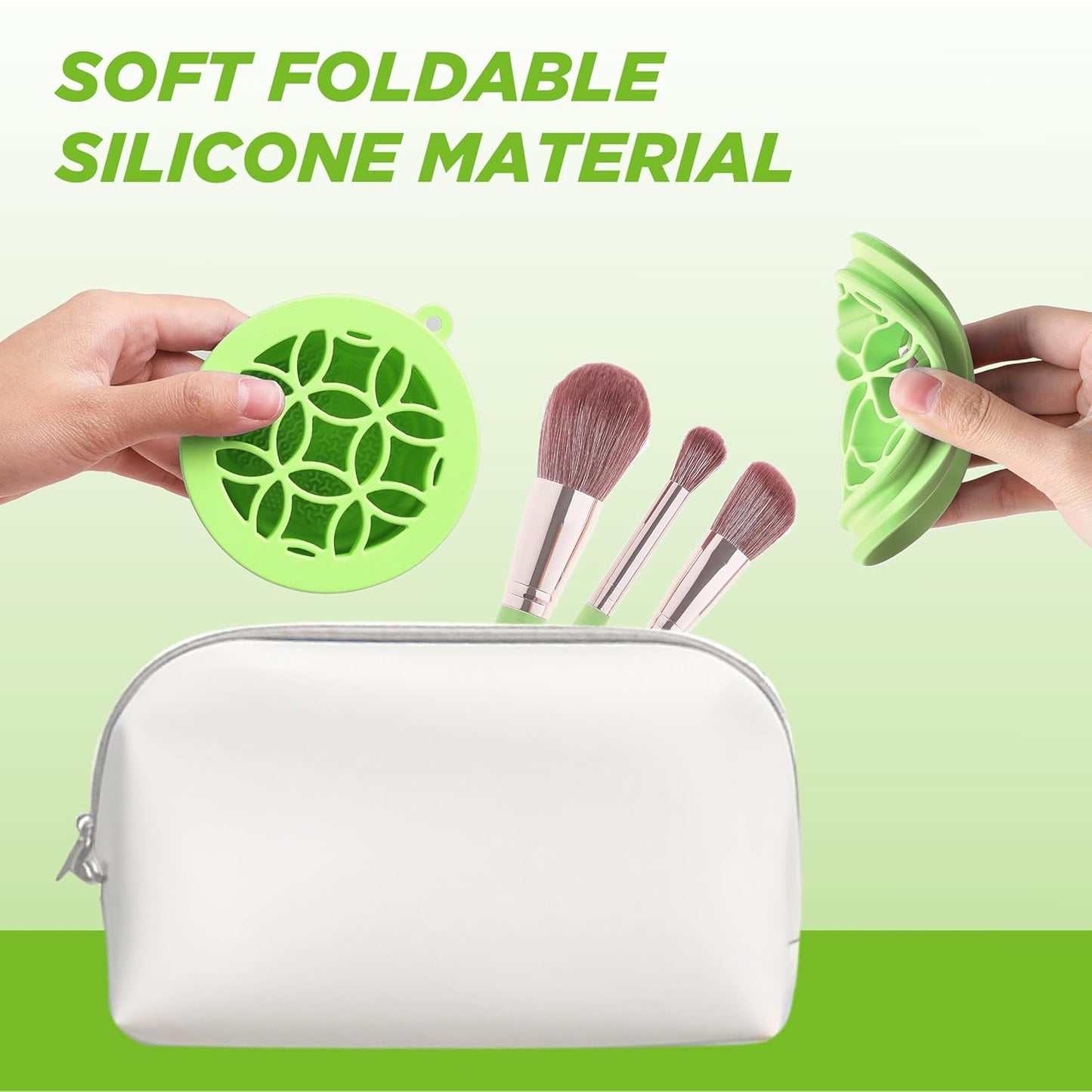 Makeup Brush Cleaner - Foldable Silicone Makeup Brush Cleaner Mat with Brush Storage Holder Makeup Brush Cleaning Bowl Cosmetic Brush Washing Tool for Cleaning Organizer and Drying (Green)-Velvo Beauty