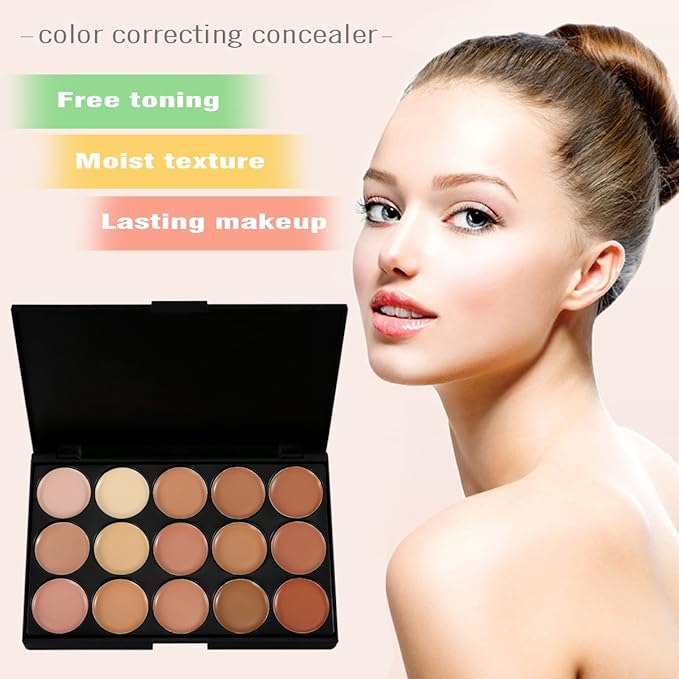 15 Colors Contour Palette Kit: Cream Concealer Palette Face Makeup Foundation Kit Contour Palette with Brush for Professional and Daily Use-Velvo Beauty