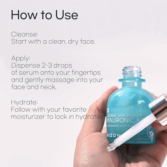 MIZON Hyaluronic Acid 100 Serum – Pure Hyaluronic Acid for Deep Hydration, Plumping & Skin Barrier Support – Lightweight K-Beauty Ampoule for Glass Skin Glow (1.01 fl. oz)-Velvo Beauty