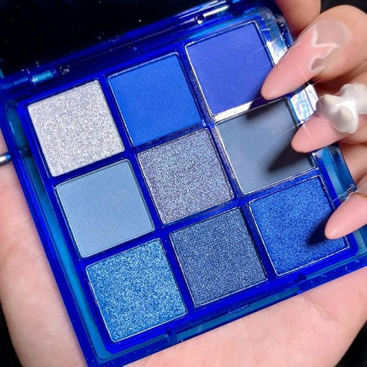 9-Color Glitter Matte Eyeshadow Palette, Silver Grey, Light Blue, Highly Pigmented Waterproof Corpse Bride Makeup for Blue Eyes-Velvo Beauty