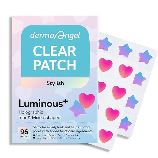 Star Pimple Patches for Face, Cute Acne Patches with Salicylic Acid, CICA & Tea Tree Oil, 96 Holographic Star Moon Heart Butterfly Patches, 7X Absorbency Pimple Patches for Teens (2 Designs, 36 Each)-Velvo Beauty