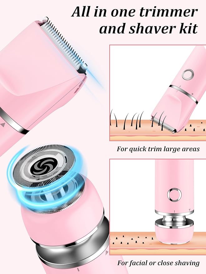 Bikini Trimmer and Shaver Kit for Women - 2-in-1 Wet/Dry Electric Body Hair Trimmer Facial Hair Removal Cordless Waterproof Bikini Shaver Razor for Face Lip Chin Pubic Underarm Legs-Velvo Beauty