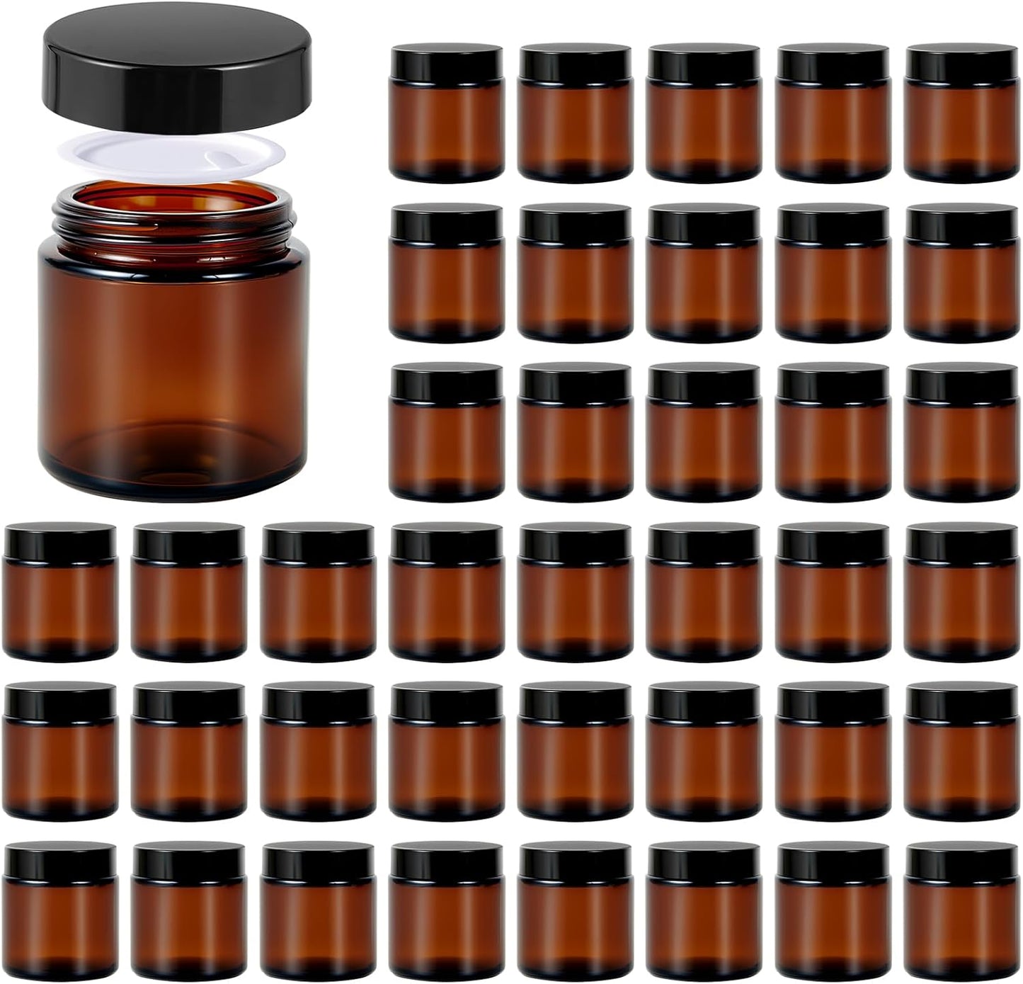4 oz Glass Jars with Lids, Hoa Kinh 40 Pack Amber Small Glass Jars with Black Lids Empty Cosmetic Containers Airtight Round Glass Jar for Lotions, Powders and Ointments-Velvo Beauty
