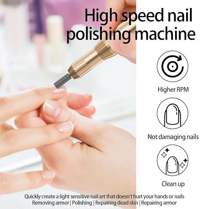Electric Nail Drill Professional Machine Efile Manicure Pedicure Tools Portable File for Acrylic Gel Dip Powder Nails Salon Use Manicure Pedicure Nail Supplies (Gold)-Velvo Beauty