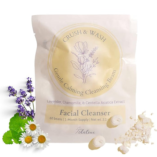 Daily 3 in 1 Facial Cleanser, Exfoliator and Wash-off Mask, Vegan, Cruelty Free, Plastic Free, Travel Friendly, 1 Month Supply Refill (60 Tablets) (Calming)-Velvo Beauty