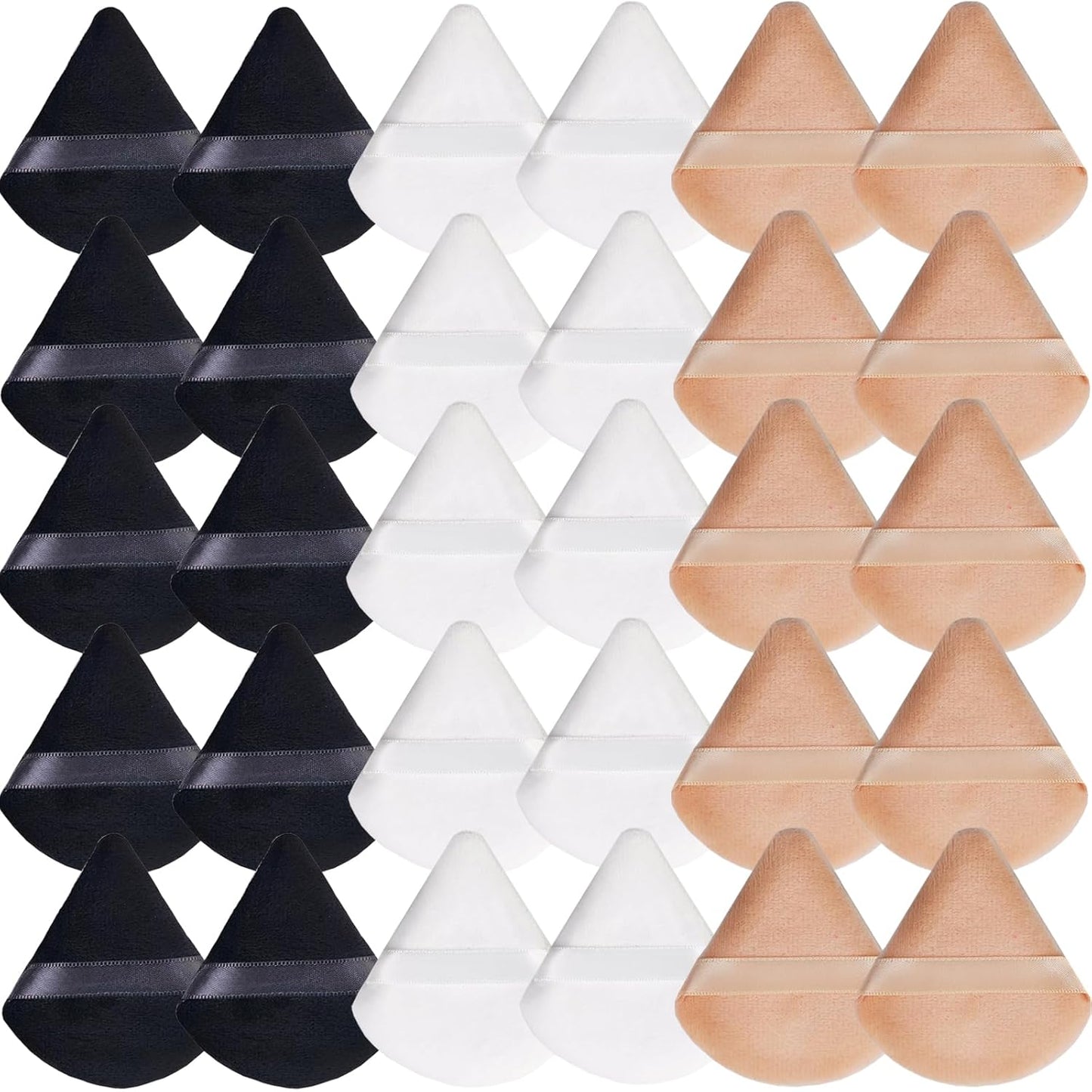 GXXMEI 30PCS Triangle Powder Puff, Setting Powder Puff for Make Up, Face Puff Pads for Loose Powder and Press Powder, Makeup Sponge Powder Applicator for Face and Eye (White, Black, Nude)-Velvo Beauty