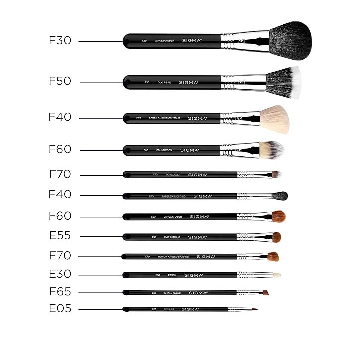 Sigma Beauty Essential Makeup Brushes Set – Professional Grade Makeup Brush Set with Premium Fibers and Sleek, Durable Handles for Face & Eyes, Includes 12 CK001 Black Makeup Brushes-Velvo Beauty
