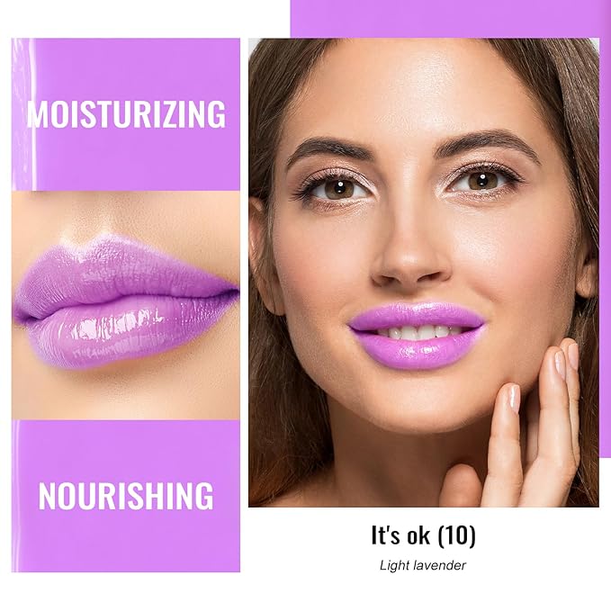 Oulac Pinky Purple Lipstick - Moisturizing Lip Stick Glossy Tinted Lip Balm, Sheer Shine Juicy Finish, Lightweight and Hydrating Formula for Dry Lip Care, Vegan 2.2g/0.07oz (10)-Velvo Beauty