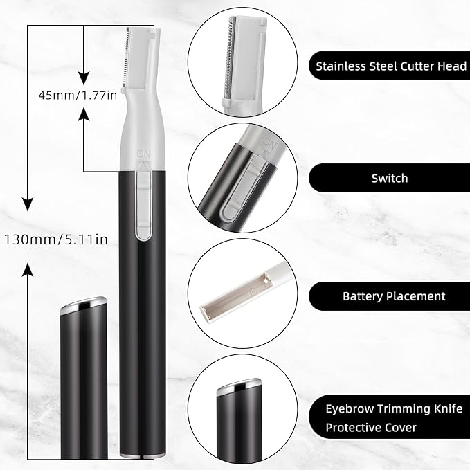 Chumia 2 Pcs Electric Eyebrow Trimmer Women Precision Face Razors Mini Shaver with Comb Christmas Women Gift Battery Operated Personal Epilator for Face Neck Fuzz Lips Leg(Black)-Velvo Beauty
