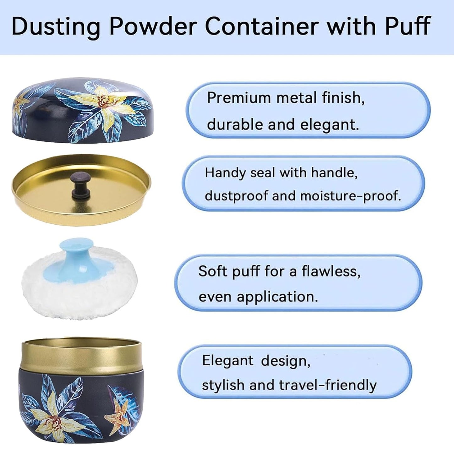 Body Powder Puff and Container, 3.35" Portable Dusting Powder Container with Soft Puff Loose Powder Case Box Jar with Lids for Baby Women Home and Travel Use-Velvo Beauty