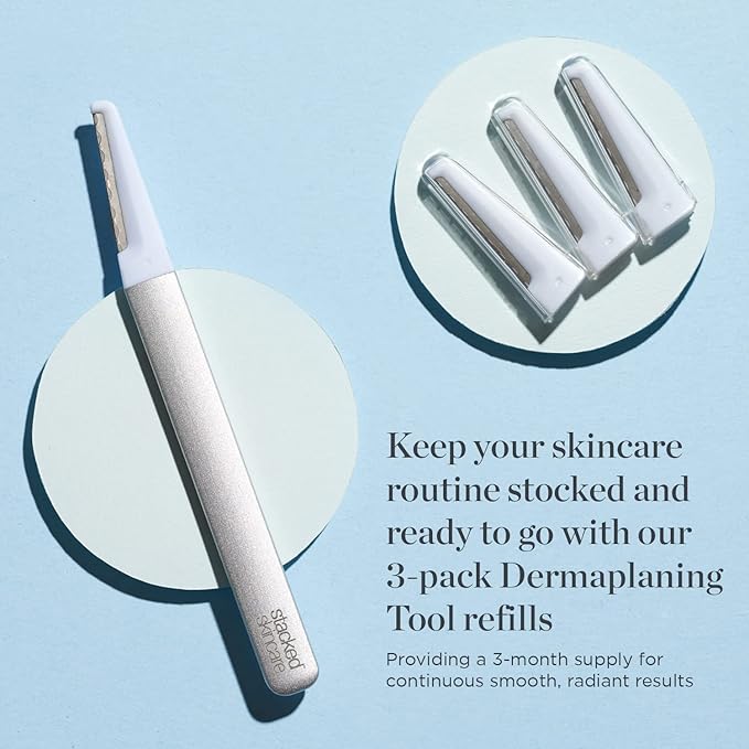 StackedSkincare Dermaplaning Replacement Blades - 3 Pack Face Razor Refills for Women, Peach Fuzz Remover and Exfoliating Tool, Fits StackedSkincare Dermaplane Tool-Velvo Beauty