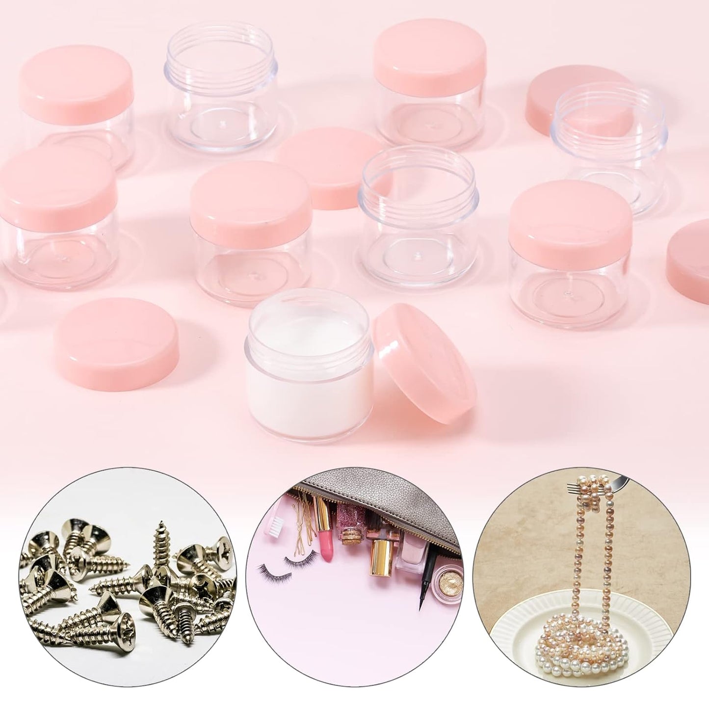 100 Count 20g Sample Containers with Lids,Refillable Cosmetic Containers Small Plastic Jars Lip Scrub Container - Pink-Velvo Beauty