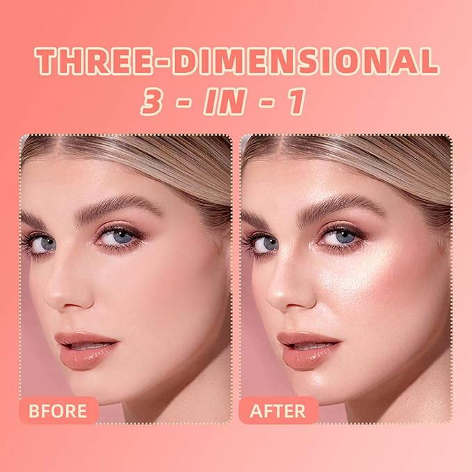 3 in 1 Contour Highlighter Blush Makeup Palette Kit, Matte Shimmer 3 Colors Highlighting Bronzing Blusher Eyeshadow Pallet, Long Lasting Full Face Eyes Contouring Shaping Makeup Set with Mirror-Velvo Beauty