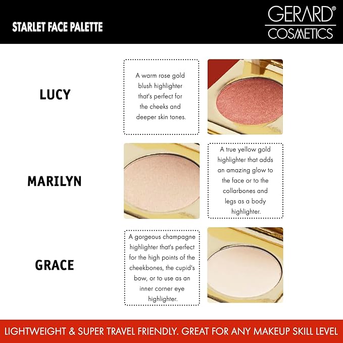 Makeup Highlighter Palette Trio (Starstruck) by Gerard Cosmetics | Vegan Powder Highlighter Makeup Palette with Three Luminous Shades | Cruelty Free and Made in the USA-Velvo Beauty