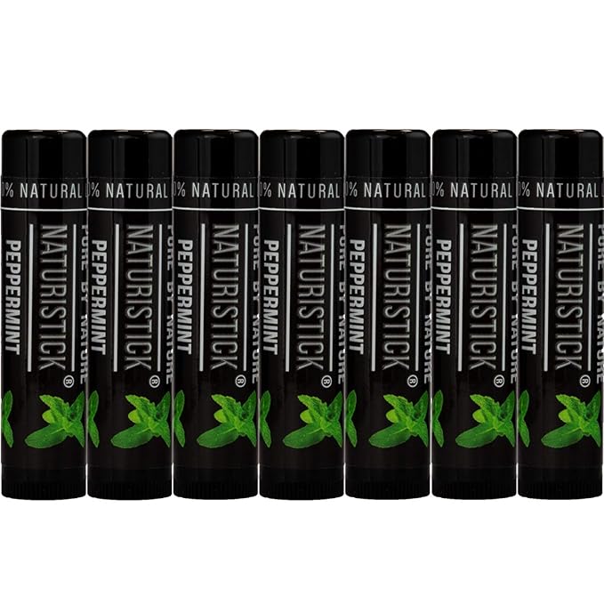 7-Pack Black Peppermint Lip Balm for Men and Women. Attractive Black Stick Gift Set by Naturistick. 100% Natural. Best Beeswax Chapstick for Healing Dry, Chapped Lips. Made in USA-Velvo Beauty