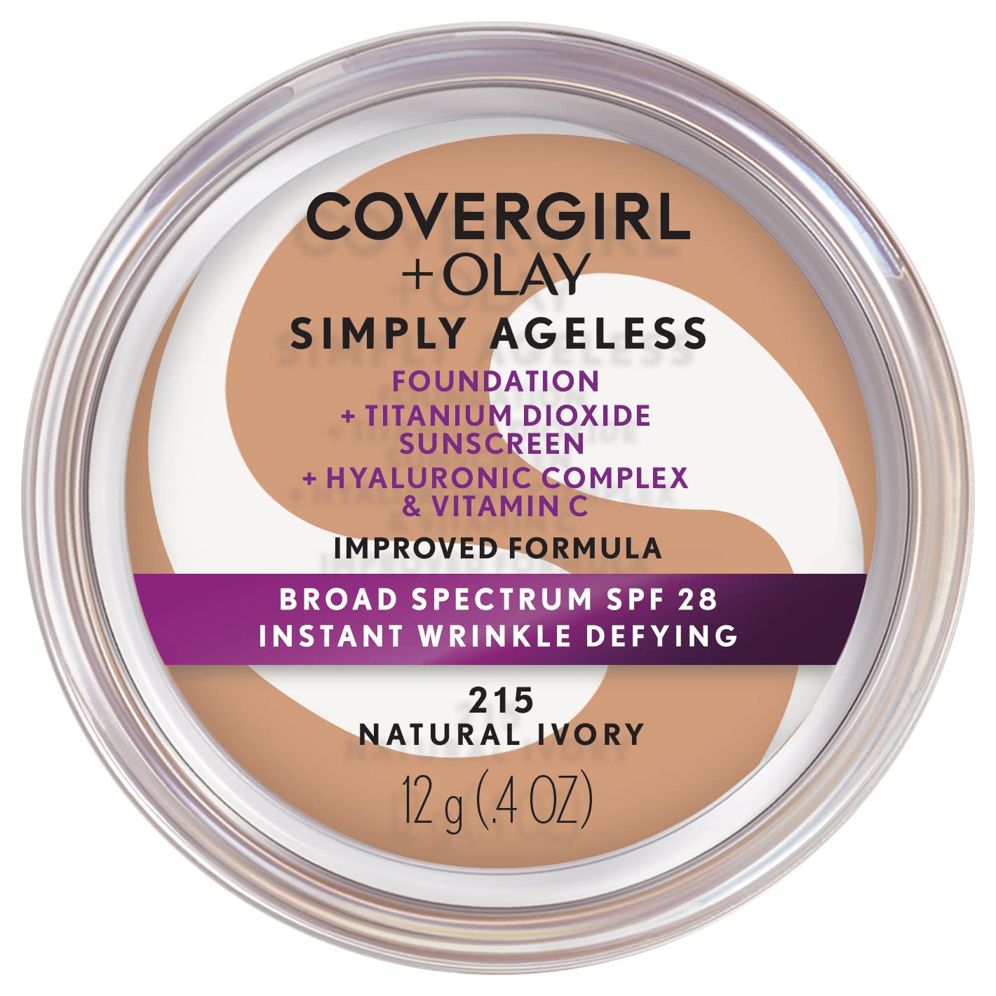 COVERGIRL Simply Ageless Instant Wrinkle Defying Foundation, SPF 28, Hyaluronic Complex & Vitamin C - 215 Natural Ivory, Pack of 1-Velvo Beauty