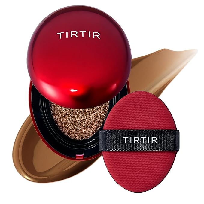 TIRTIR Mask Fit Red Cushion Foundation | Full coverage, Weightless, Skin fit, Satin Glow Finish, Korean Makeup BB Foundation, beauty, Tattoo cover up, Buildable (#45W Chestnut, 0.63 Fl Oz)-Velvo Beauty