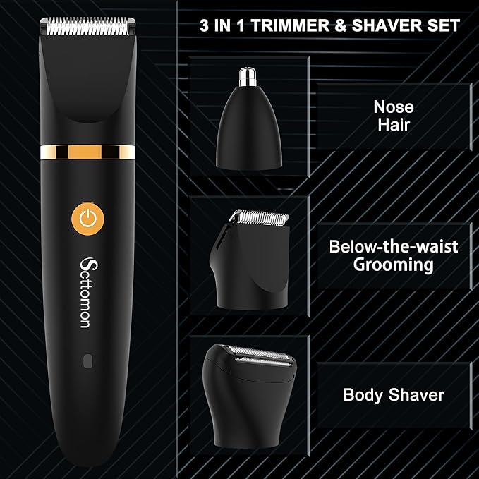 Electric Groin Hair Trim Ball Trimmer for Men Body Shaver Below-The-Waist Groomer Nose Hair Trimmer Waterproof Cordless 3 in 1-Velvo Beauty