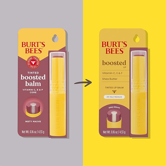 Burt’s Bees Back To School Gift Ideas, Tinted Boosted Balm, Misty Mauve, Hydrating Tinted Lip Balm with Vitamin C, E, and F Core, 24 Hour Lip Moisturizer, 100% Natural Origin, 1 Count, 0.16oz-Velvo Beauty