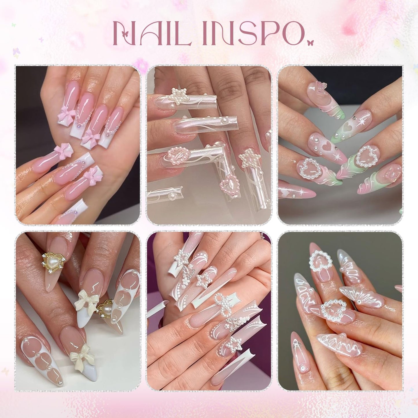 3D Nail Charms and Gems Set 9, 20PCS Chunky Butterfly Charms + 60PCS Coquette Nail Bows in 2 Styles + 3D Flowers for Nails with Rhinestones, Pearls, Diamonds, and Picker Tools for Y2K Nail Decor-Velvo Beauty