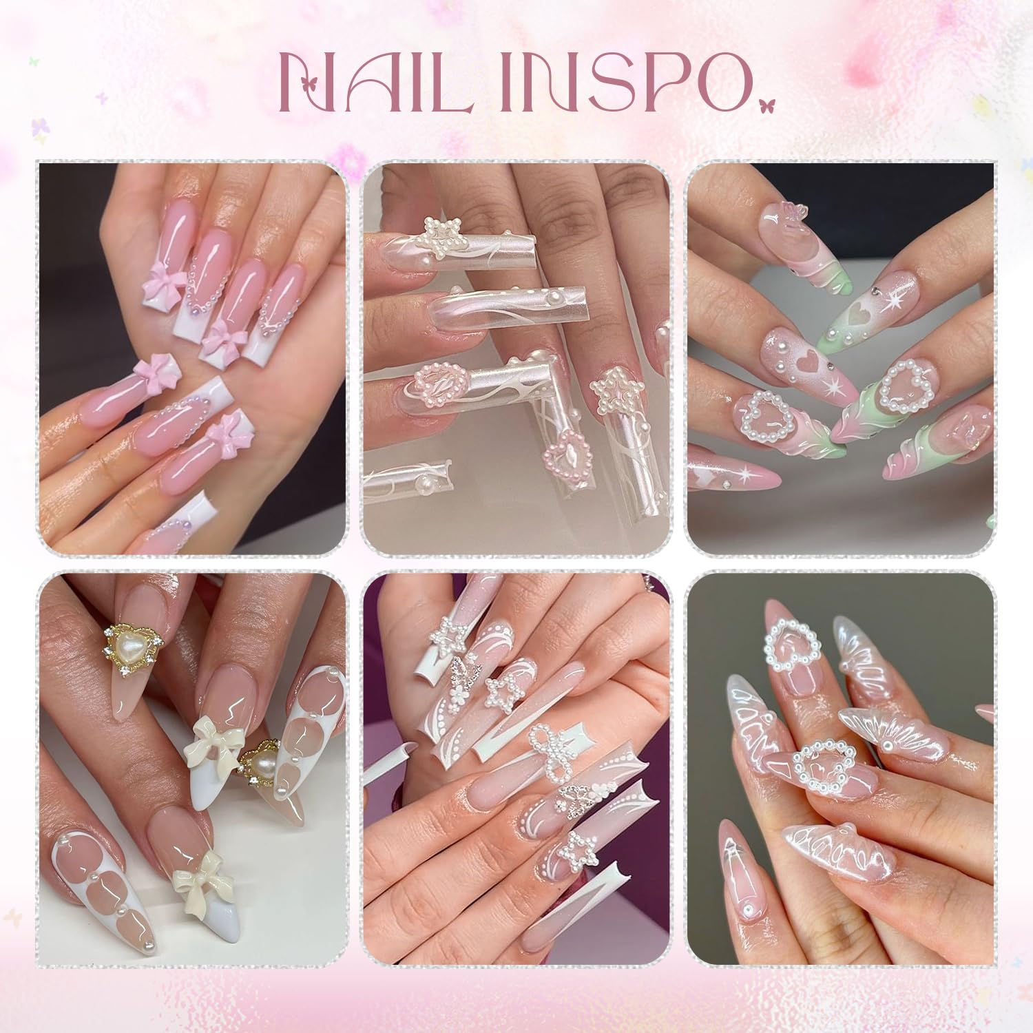 3D Nail Charms and Gems Set 9, 20PCS Chunky Butterfly Charms + 60PCS Coquette Nail Bows in 2 Styles + 3D Flowers for Nails with Rhinestones, Pearls, Diamonds, and Picker Tools for Y2K Nail Decor-Velvo Beauty